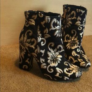 Gold and black embroidered booties